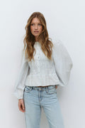 Poplin smock blouse - Blue stripe