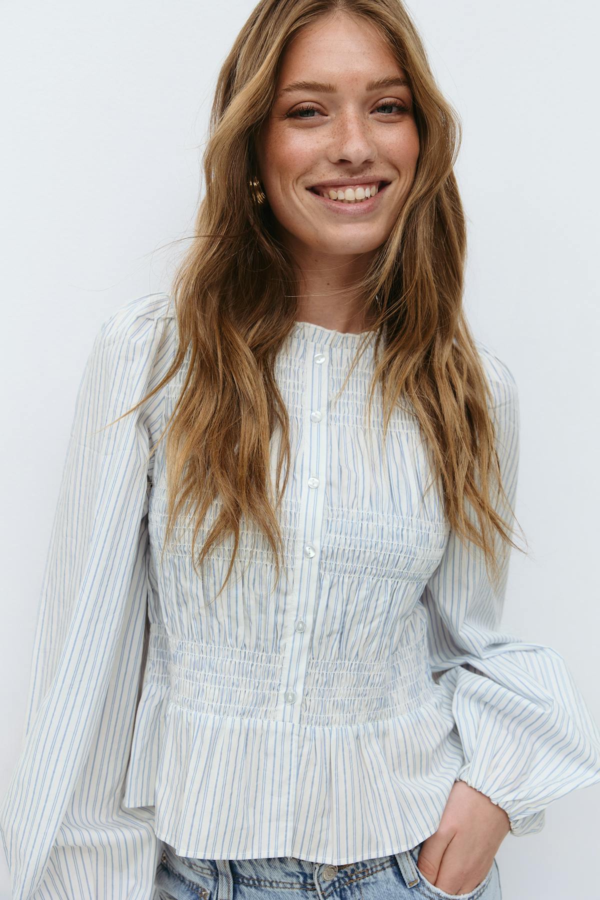 Poplin smock blouse - Blue stripe