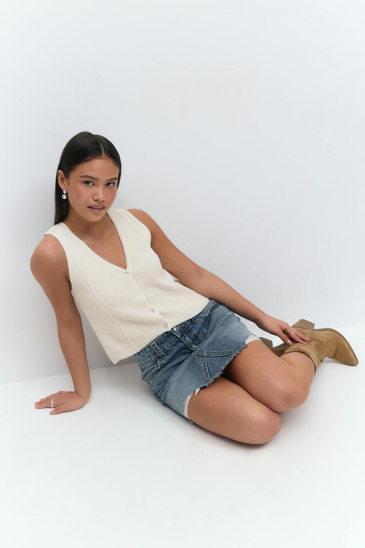 Y knitted vest - Creme