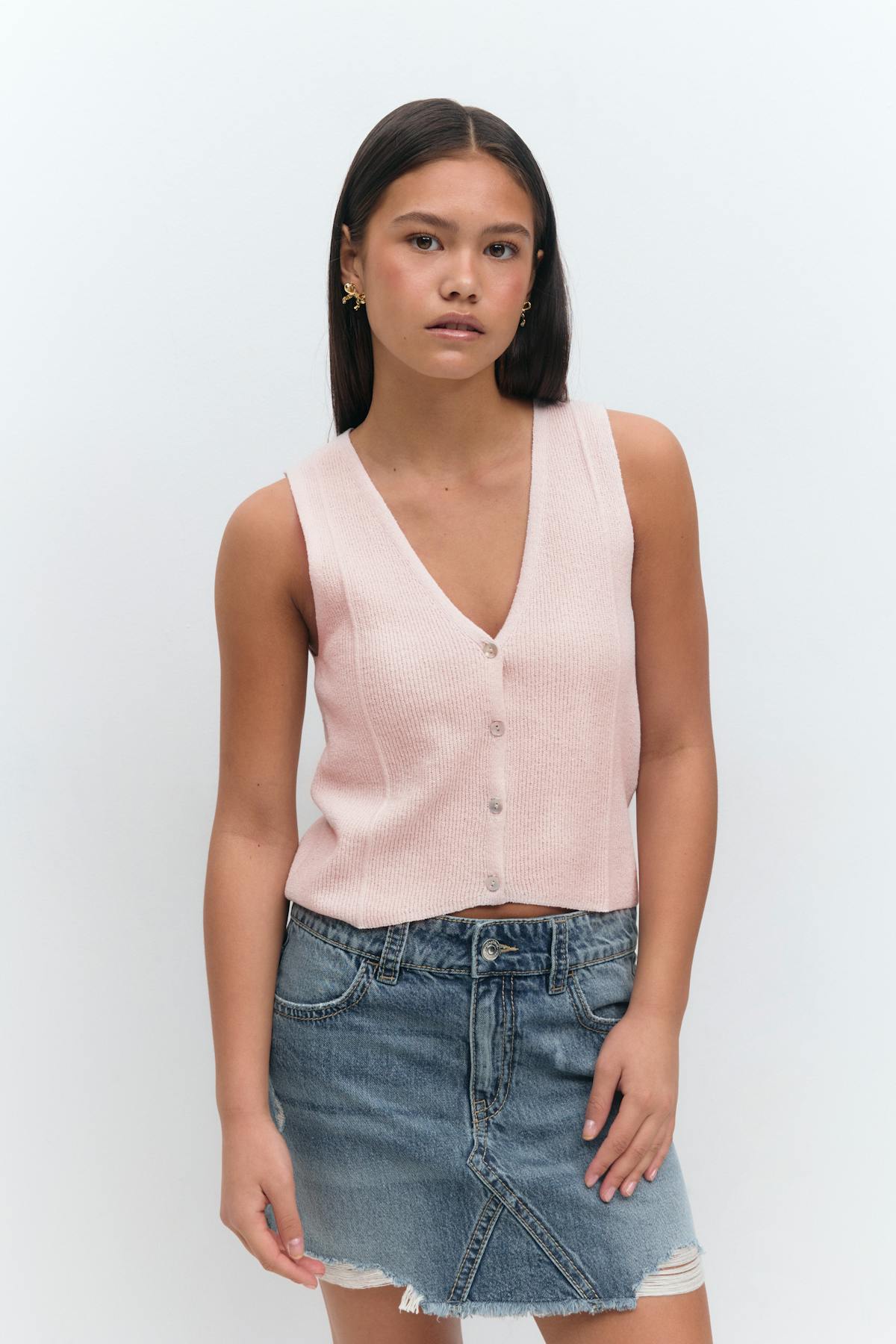 Y knitted vest - Rose clair