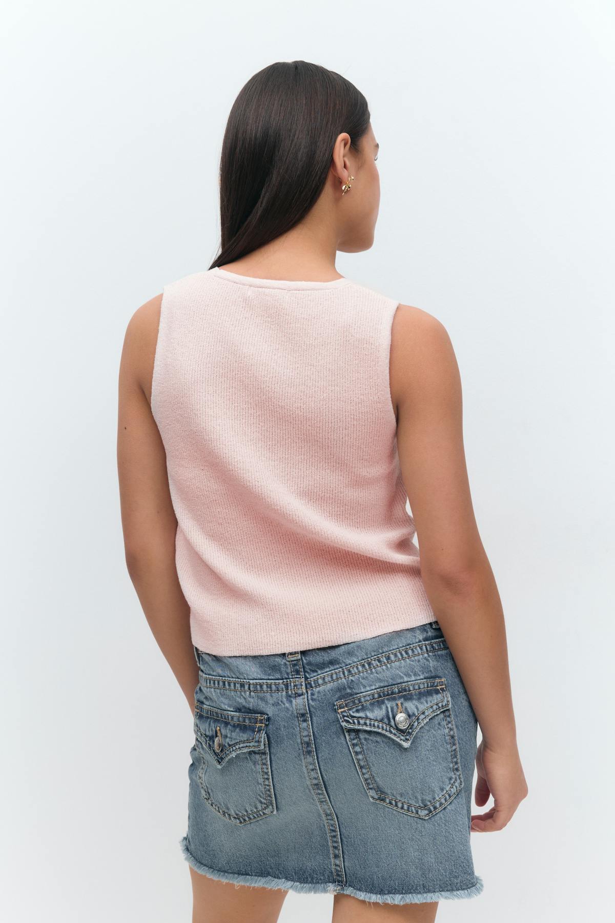 Y knitted vest - Rose clair