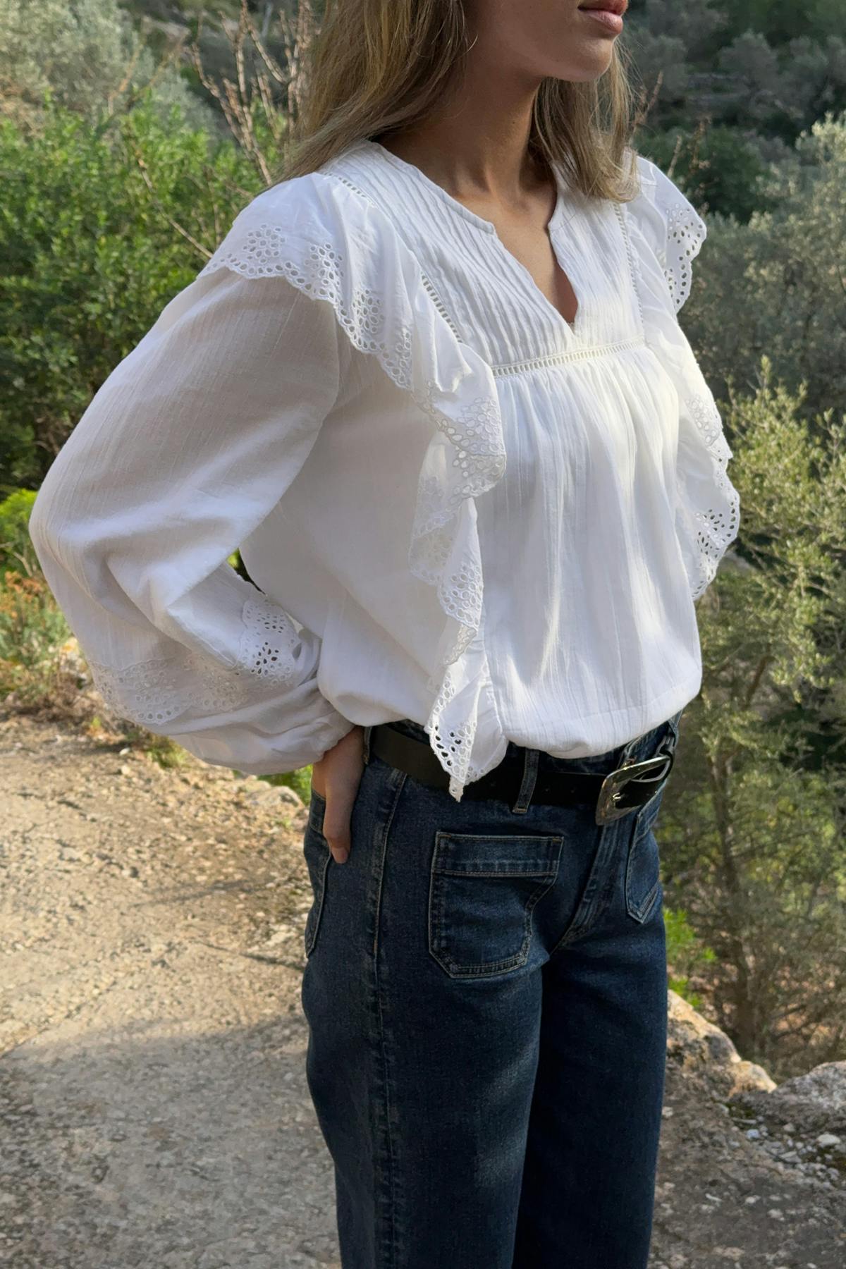 Lace boho blouse - Blanc