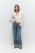 Pleated lace top - Blanc cassé