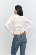 Pleated lace top - Blanc cassé