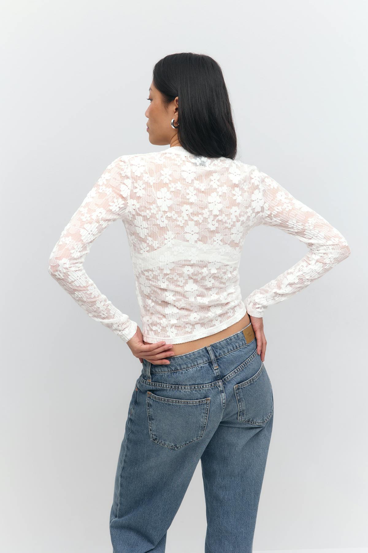 Pleated lace top - Blanc cassé