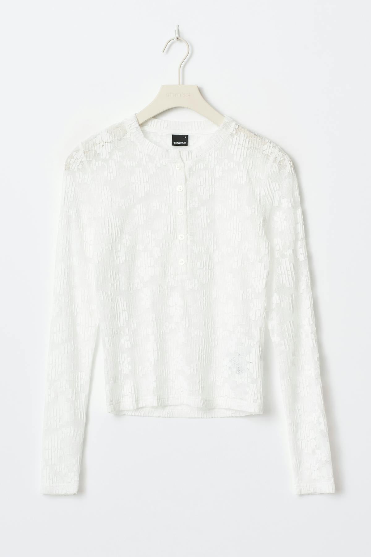Pleated lace top - Blanc cassé