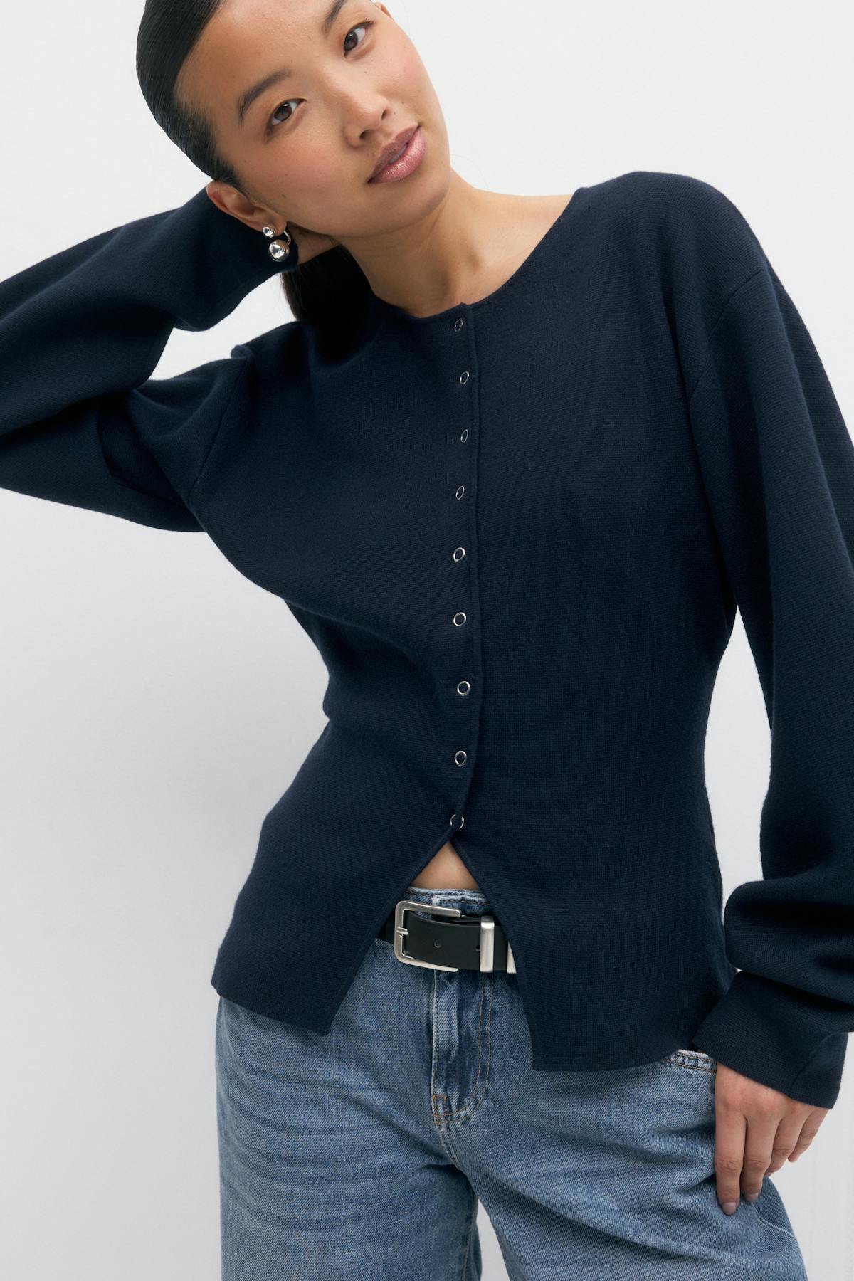 Knitted sculptured cardigan - Grey melange