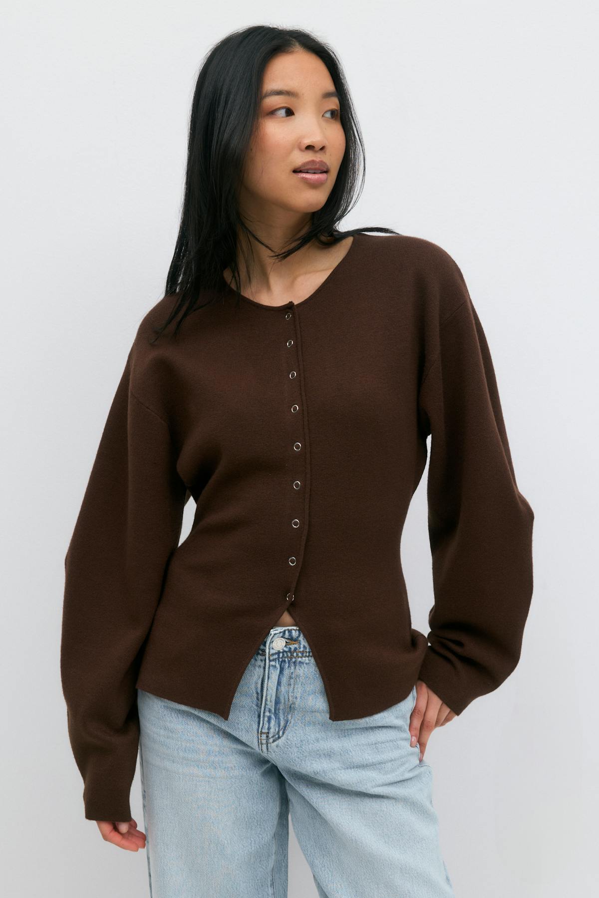 Knitted sculptured cardigan - Chestnut