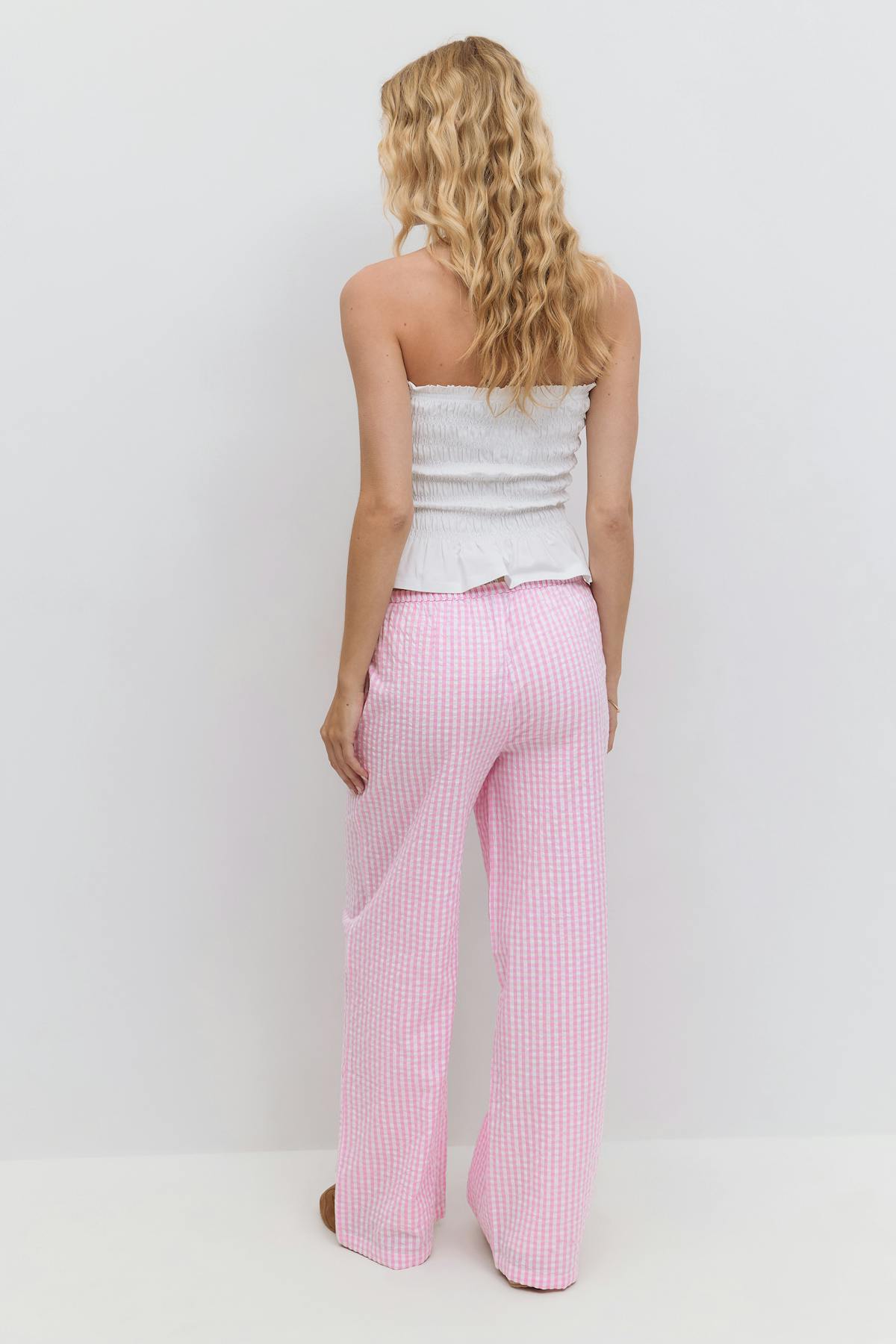 Seersucker gingham trousers - Pink check