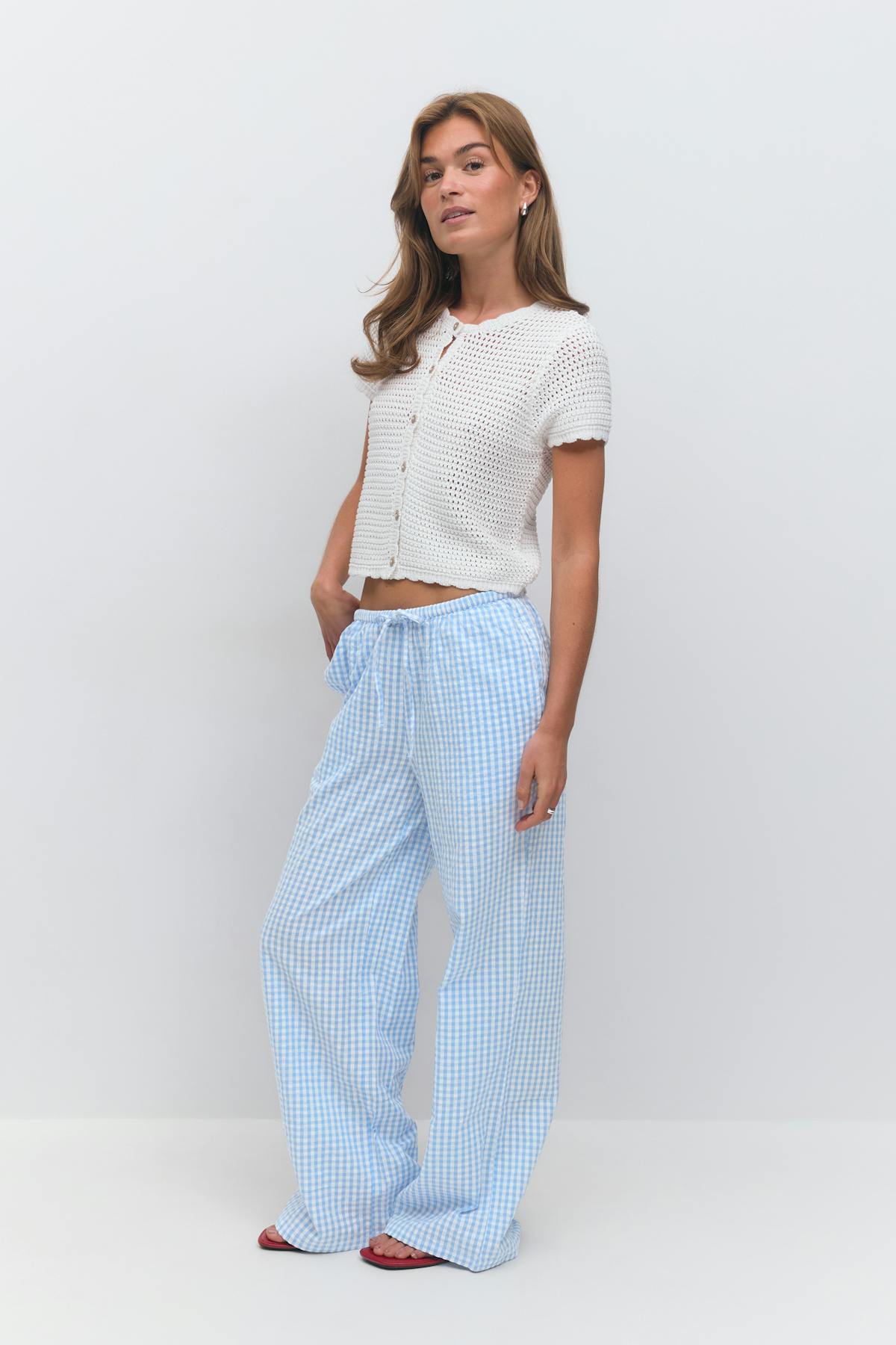 Seersucker gingham trousers - Marron