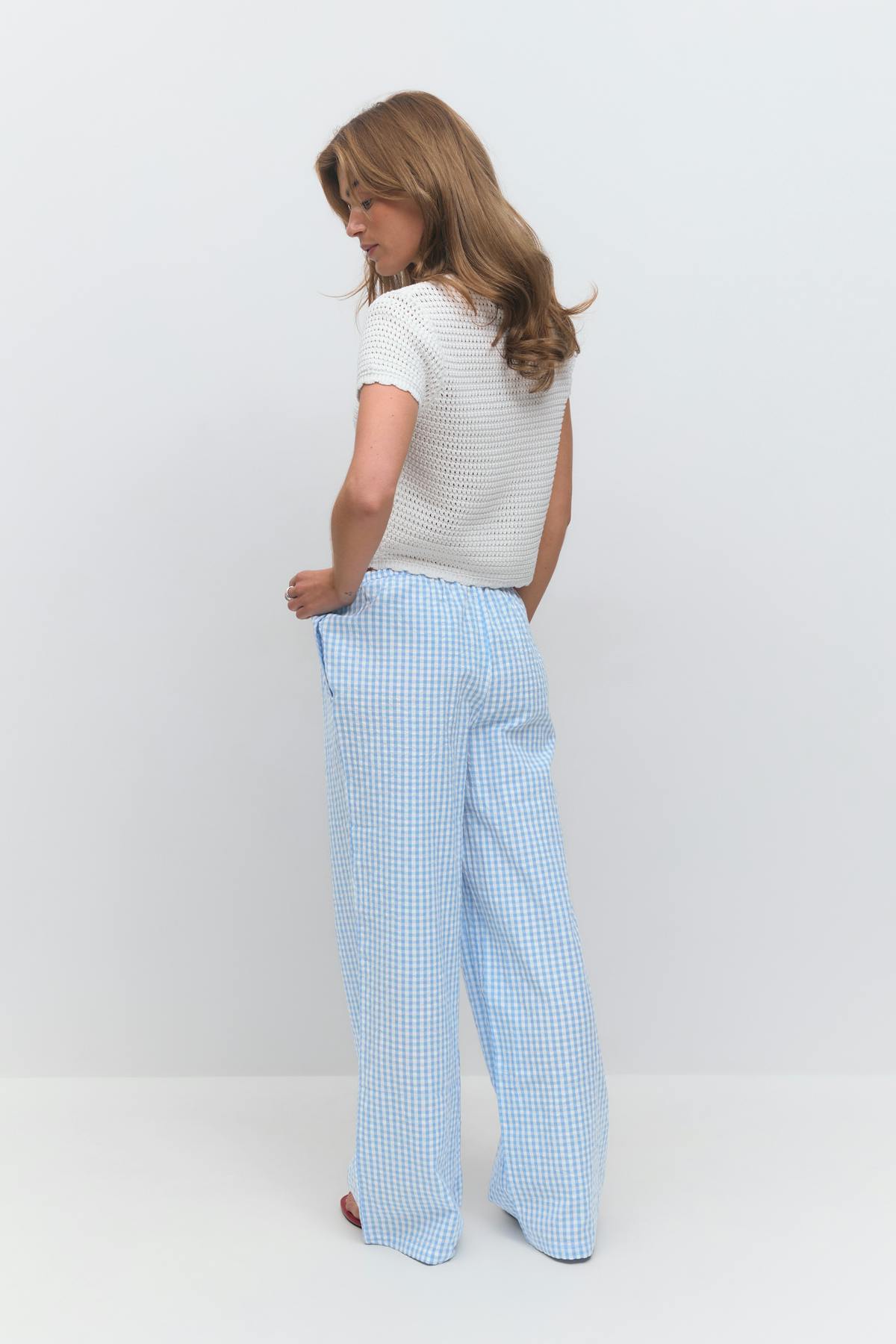 Seersucker gingham trousers - Marron