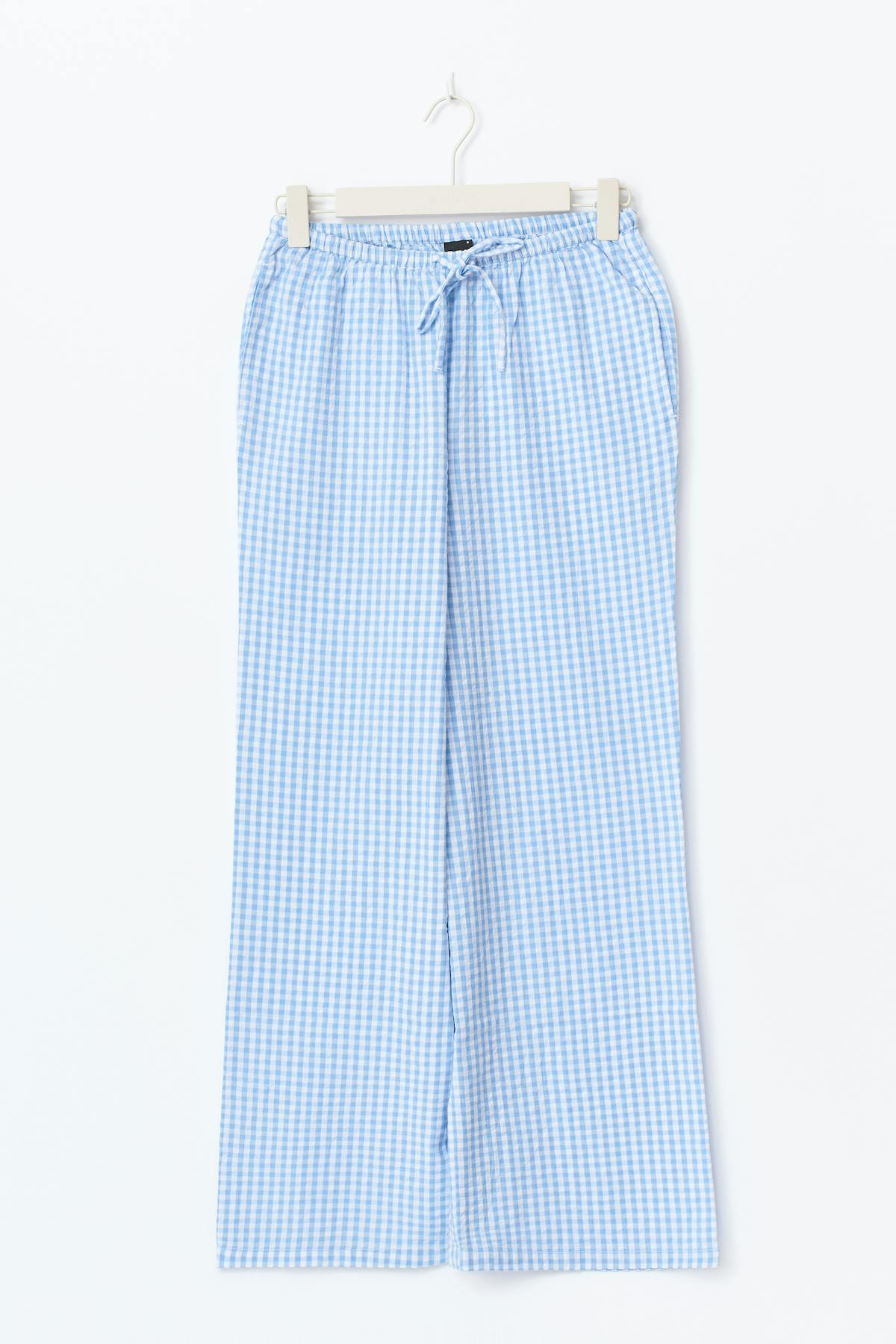 Seersucker gingham trousers - Marron