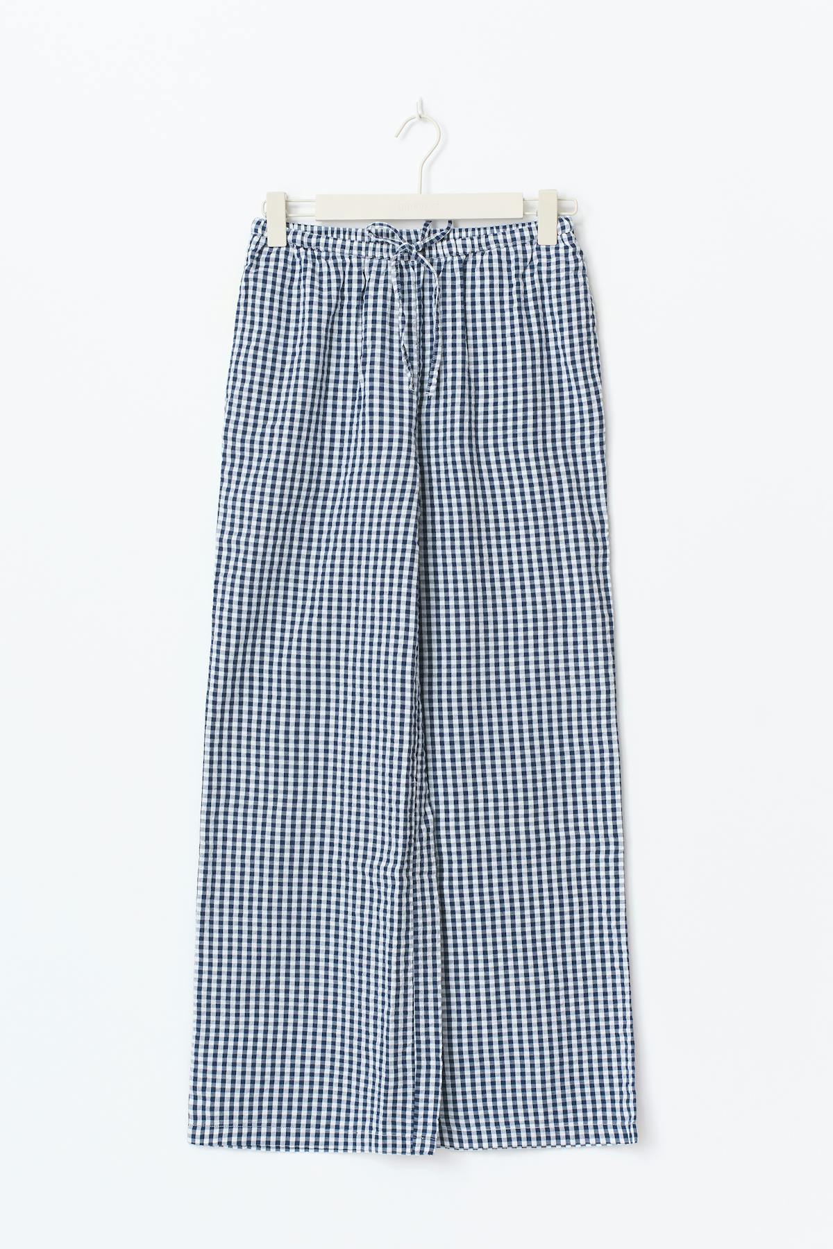 Seersucker gingham trousers - Bleu marine