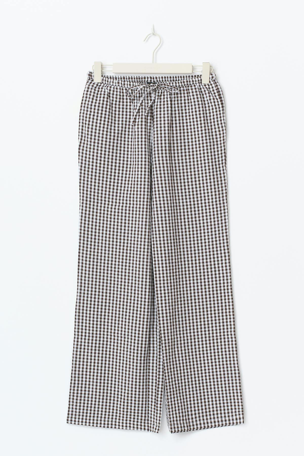 Seersucker gingham trousers - Marron