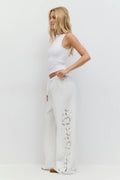 Embroidery poplin trousers - Blanc