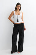 Embroidery poplin trousers - Blanc