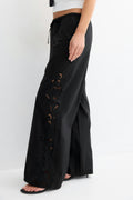 Embroidery poplin trousers - Noir