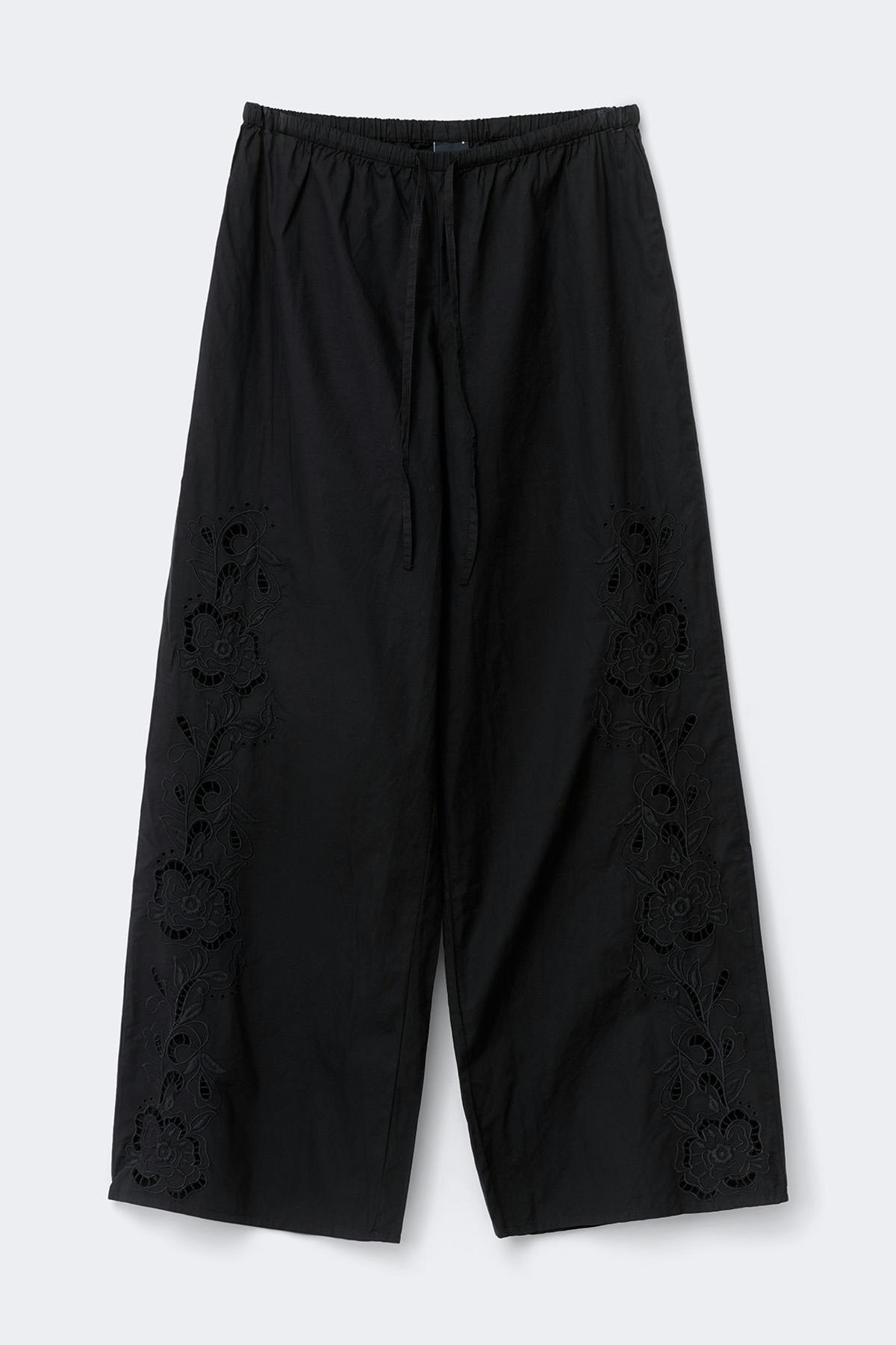 Embroidery poplin trousers - Noir