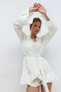 Gauze homewear robe - White/grey