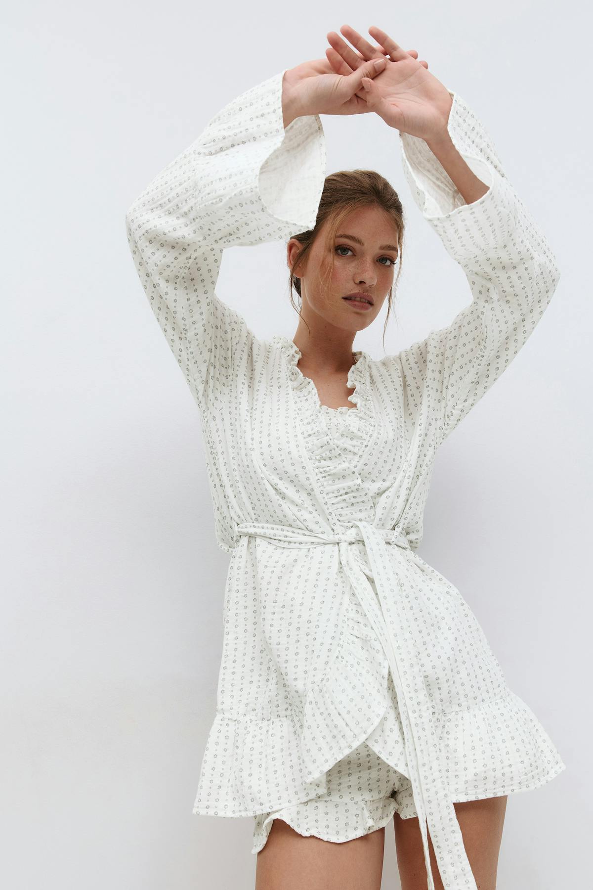 Gauze homewear robe - White/grey