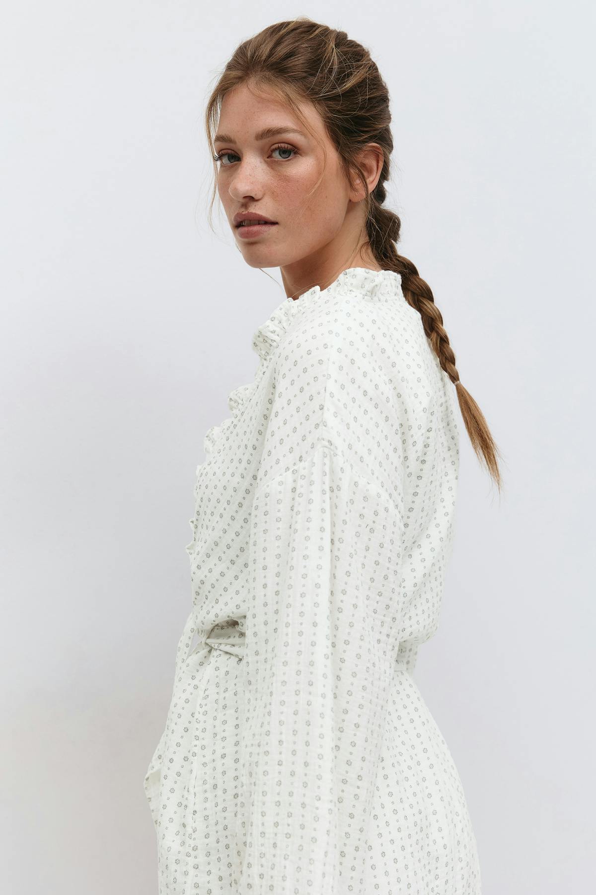 Gauze homewear robe - White/grey