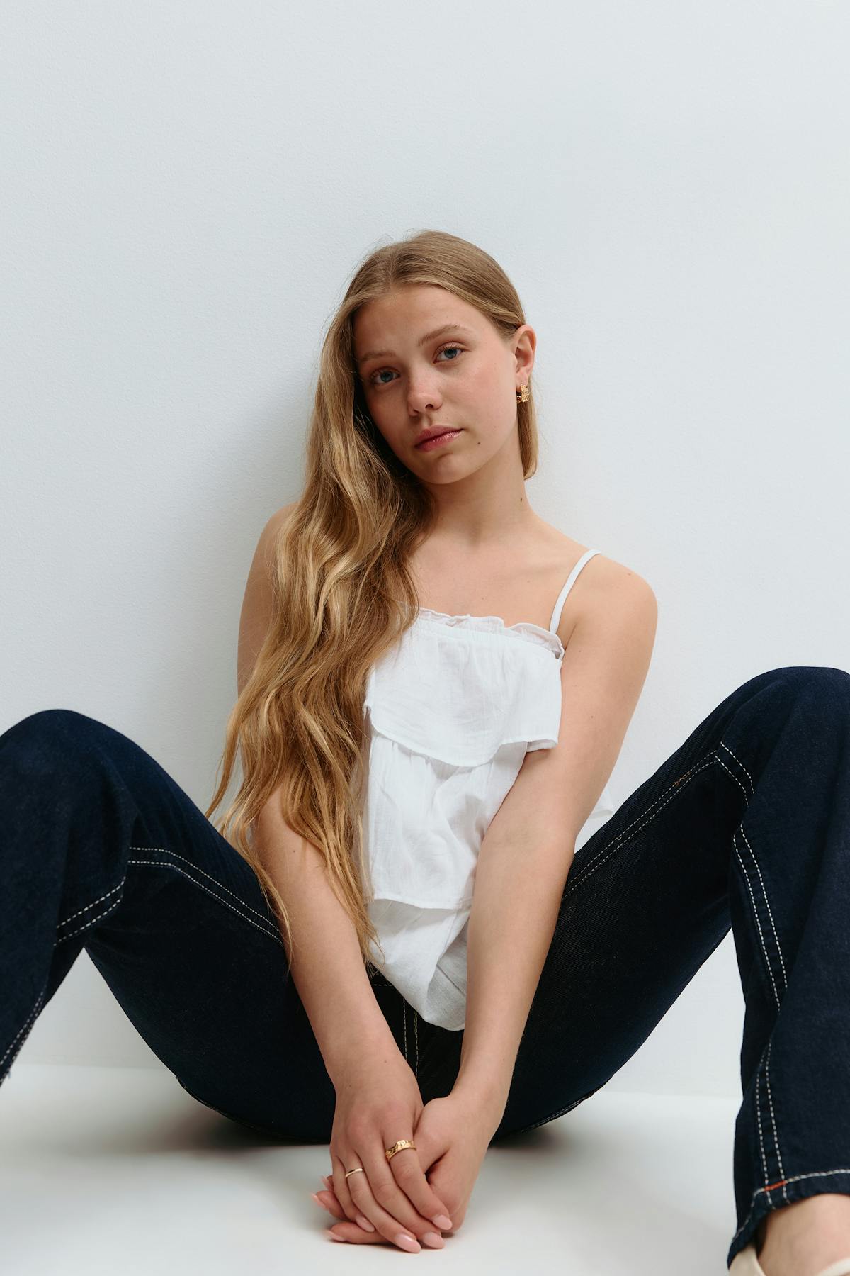 Y frill top - Blanc