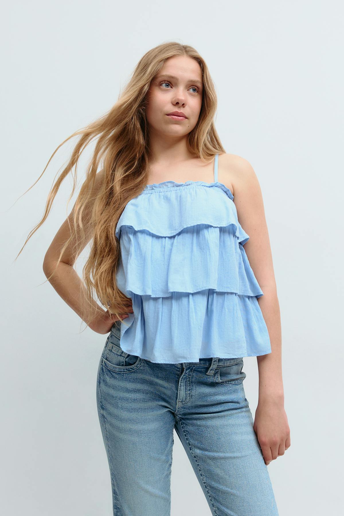 Y frill top - Blanc cassé