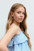 Y frill top - Bleu
