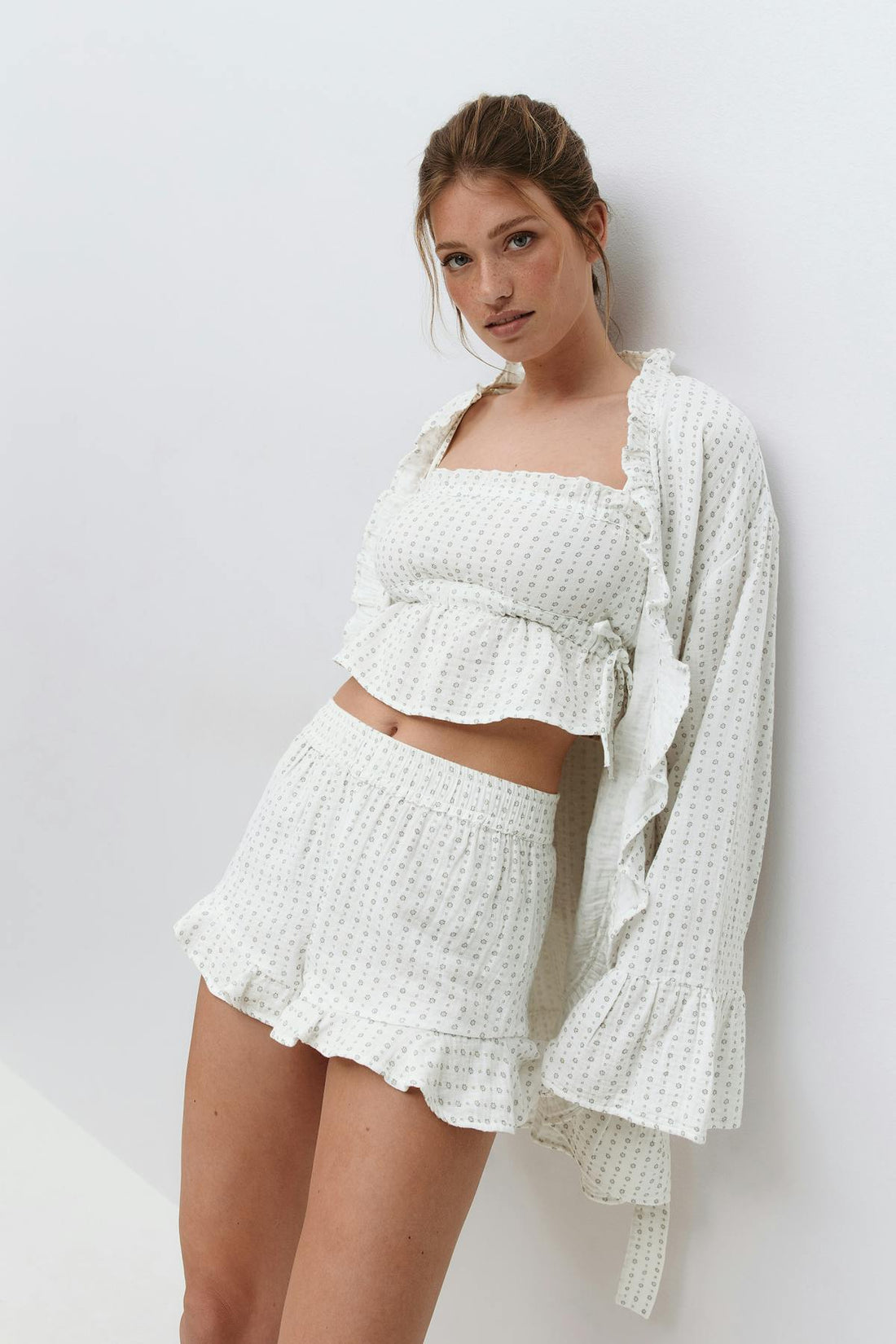 Gauze homewear shorts - White/grey