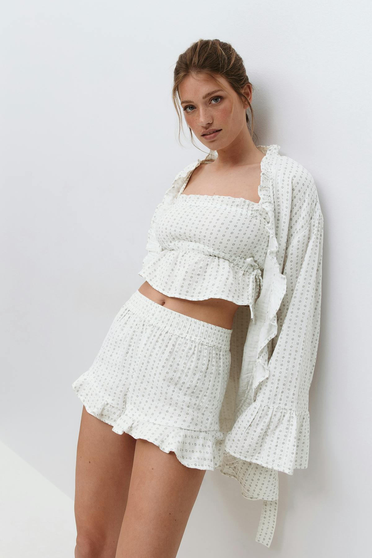 Gauze homewear shorts - White/grey