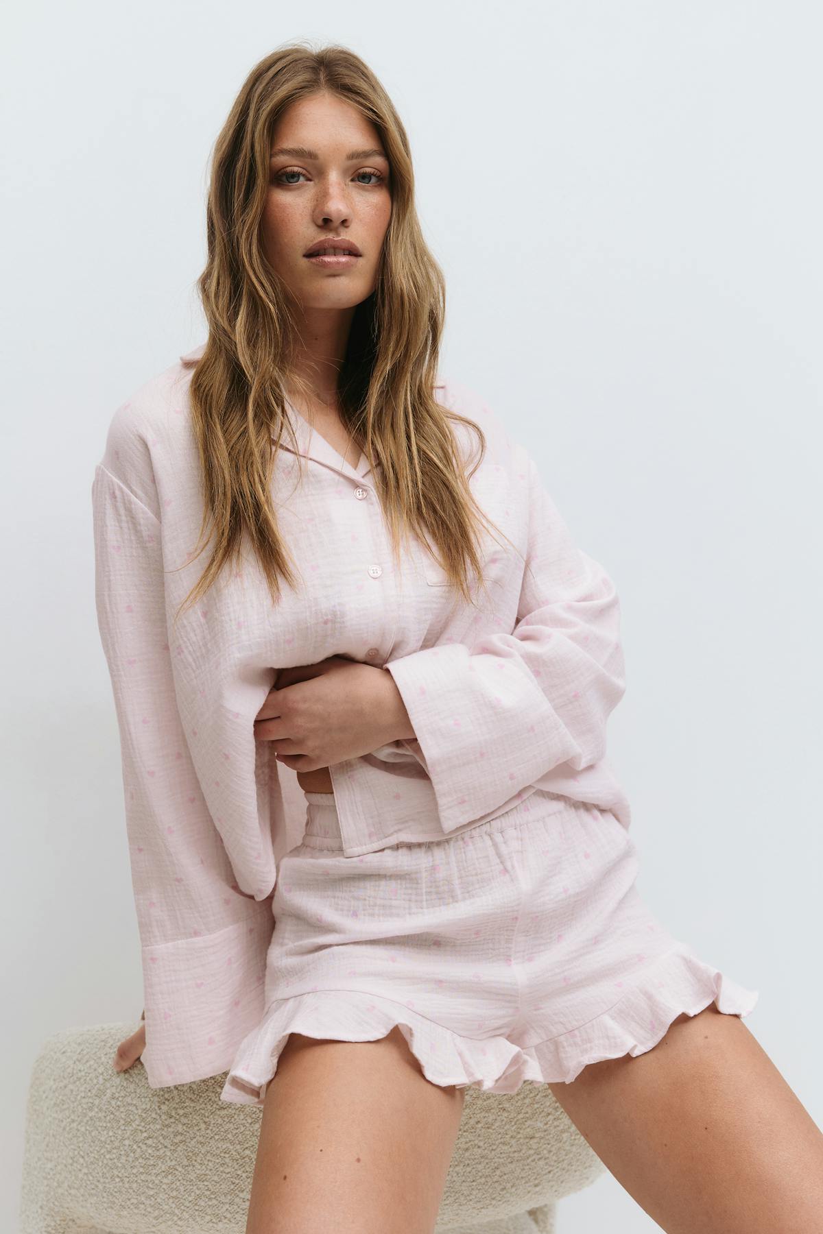 Gauze homewear shorts - Pink heart aop