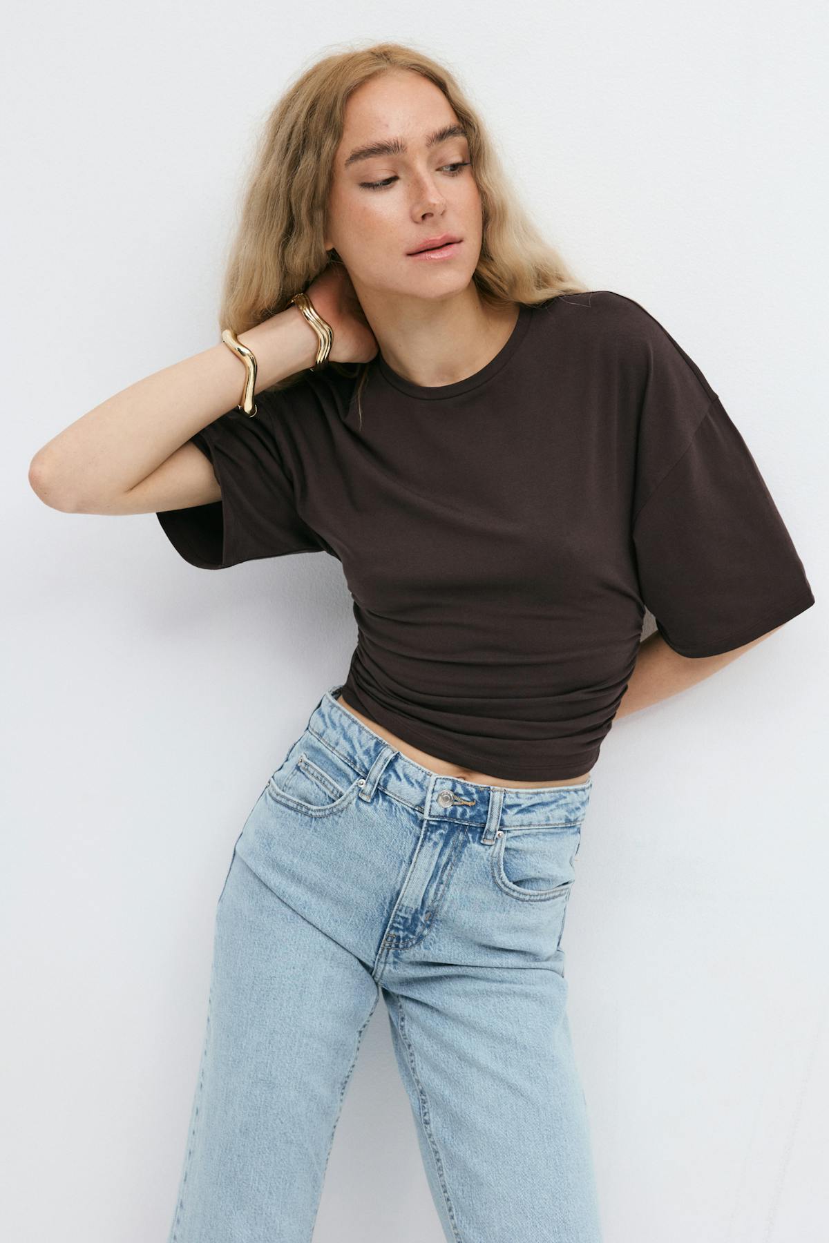 Soft touch ruched tee - Stone
