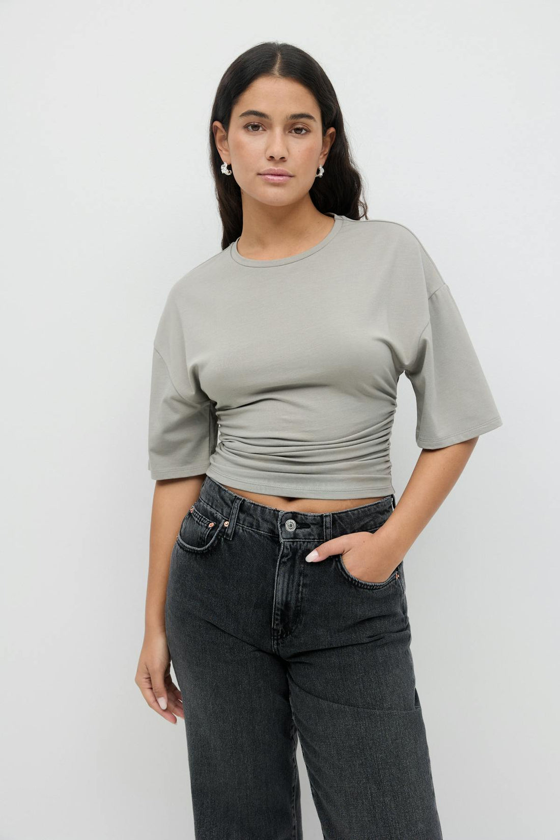 Soft touch ruched tee - Elephant skin