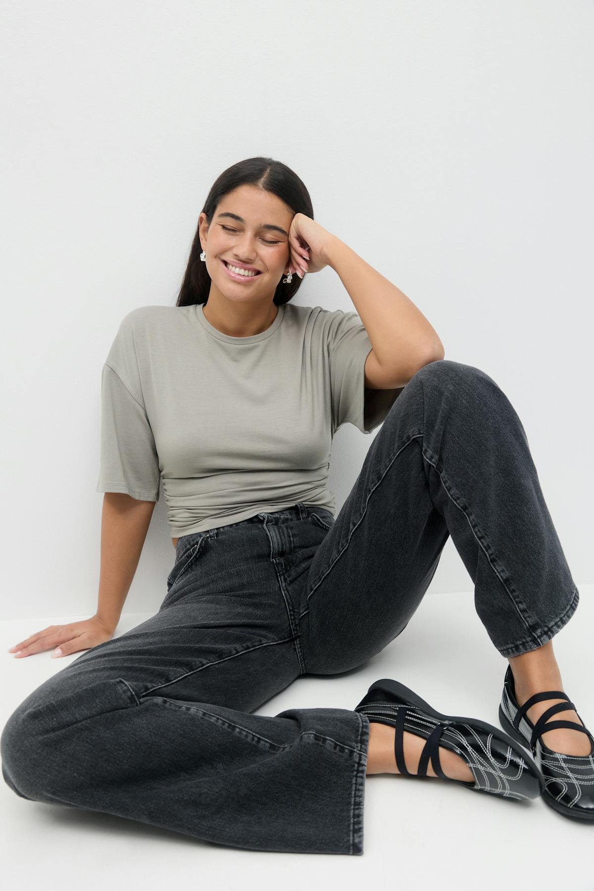 Soft touch ruched tee - Elephant skin