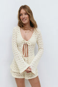 Crochet tie front cardigan - Knit white