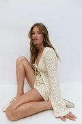 Crochet tie front cardigan - Raw white