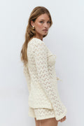 Crochet tie front cardigan - Raw white
