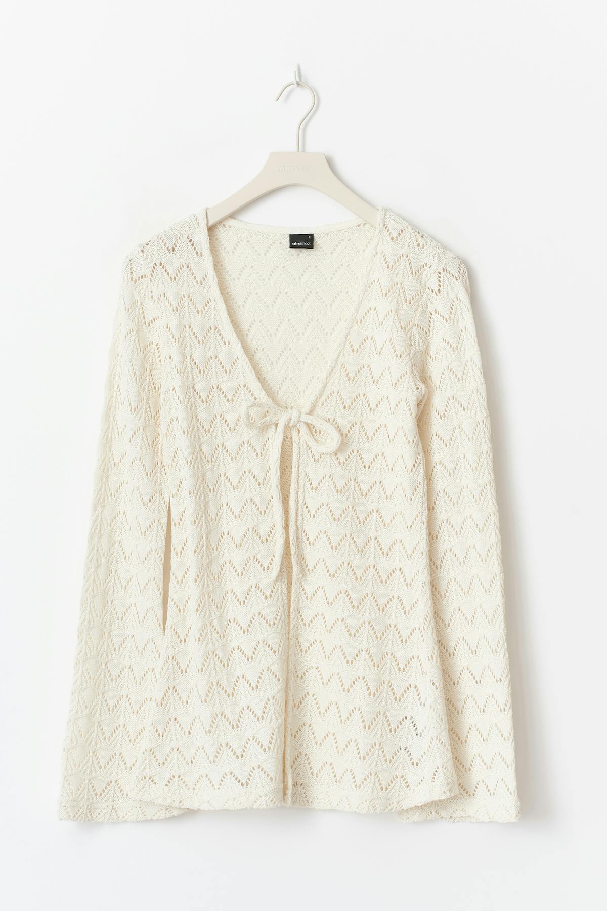 Crochet tie front cardigan - Raw white
