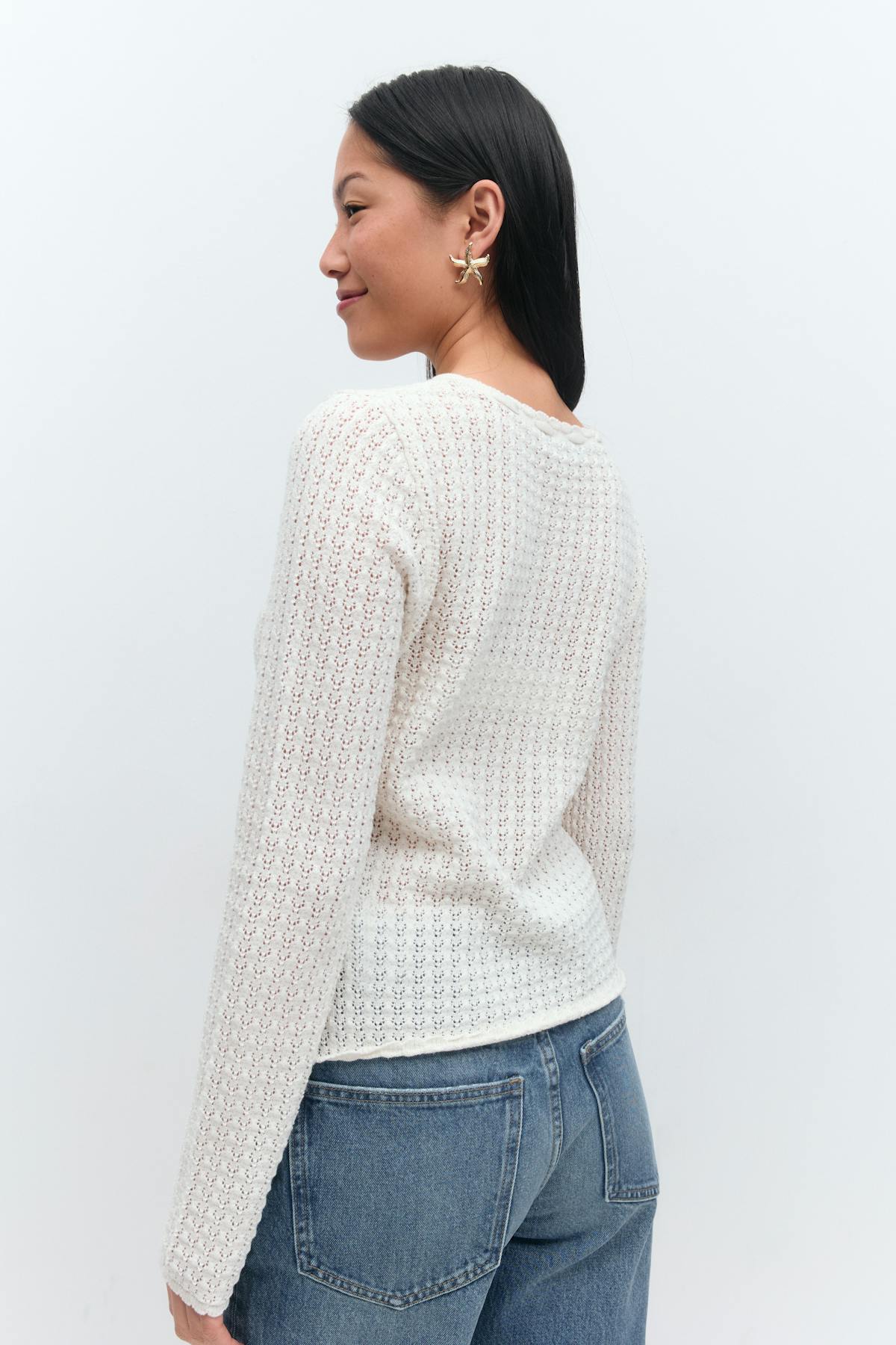 Crochet tie front cardigan - Knit white