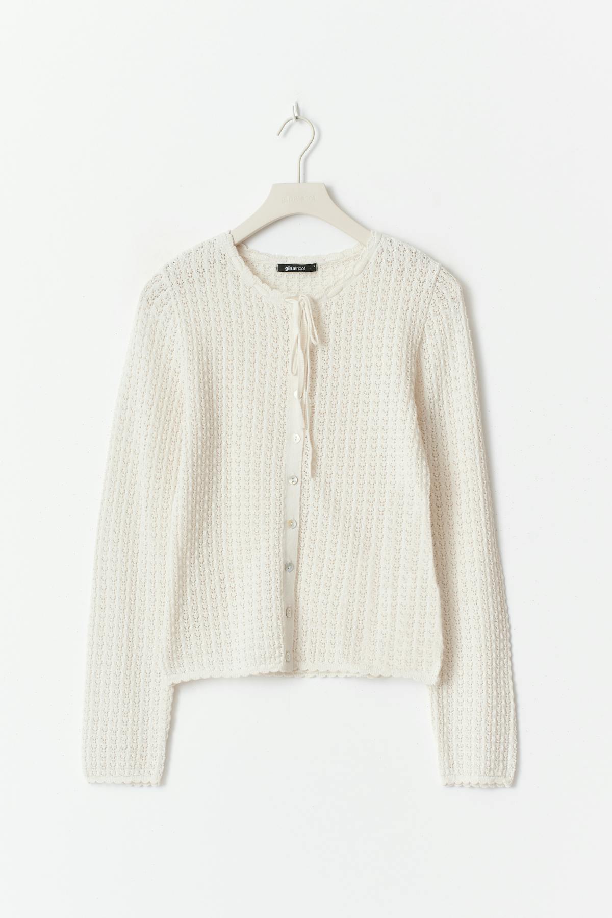 Crochet tie front cardigan - Knit white