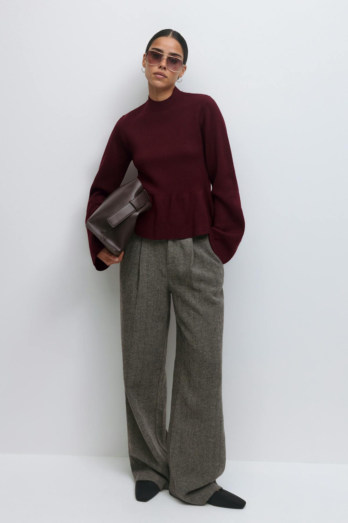 Knitted peplum top - Bordeaux foncé