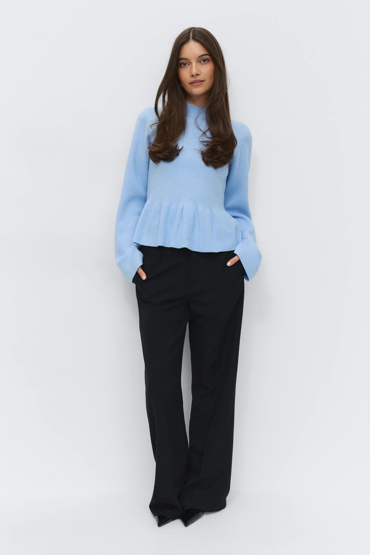 Knitted peplum top - Beige melange
