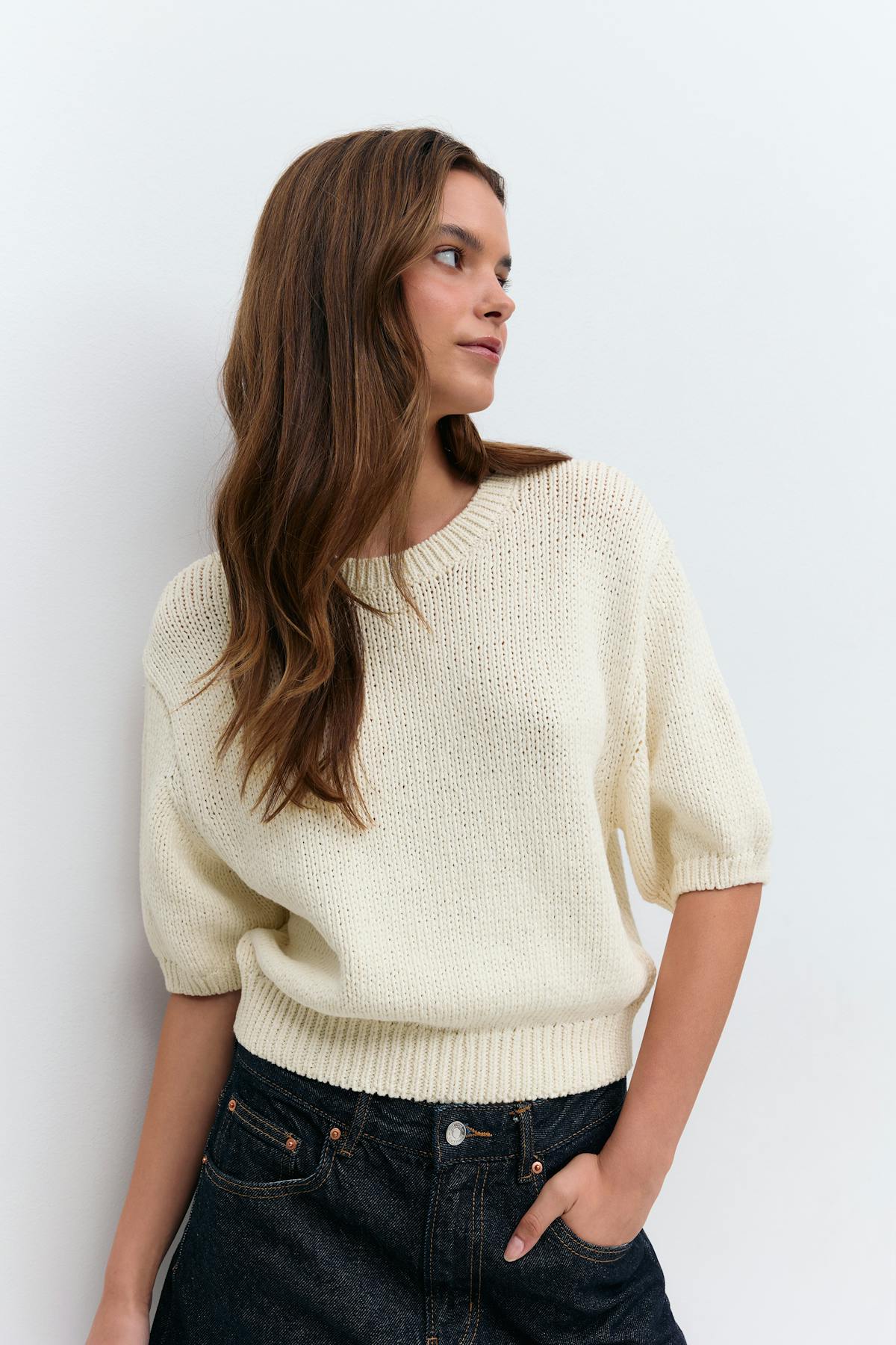 Knitted tape yarn top - Blanc cassé