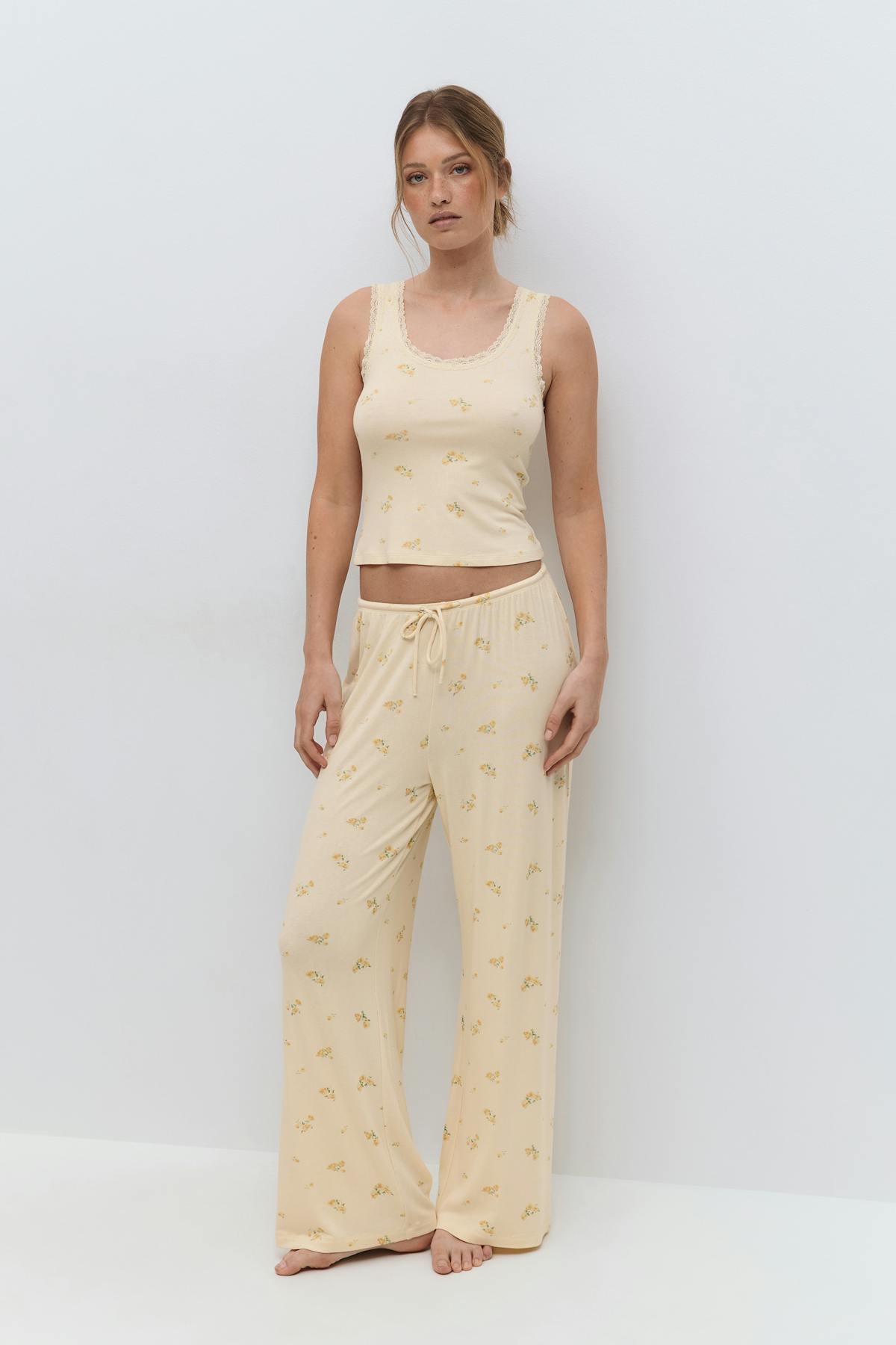 Homewear lace singlet - Yellow ditsy