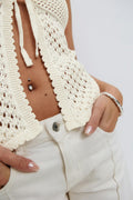 Halterneck knitted singlet - Blanc cassé