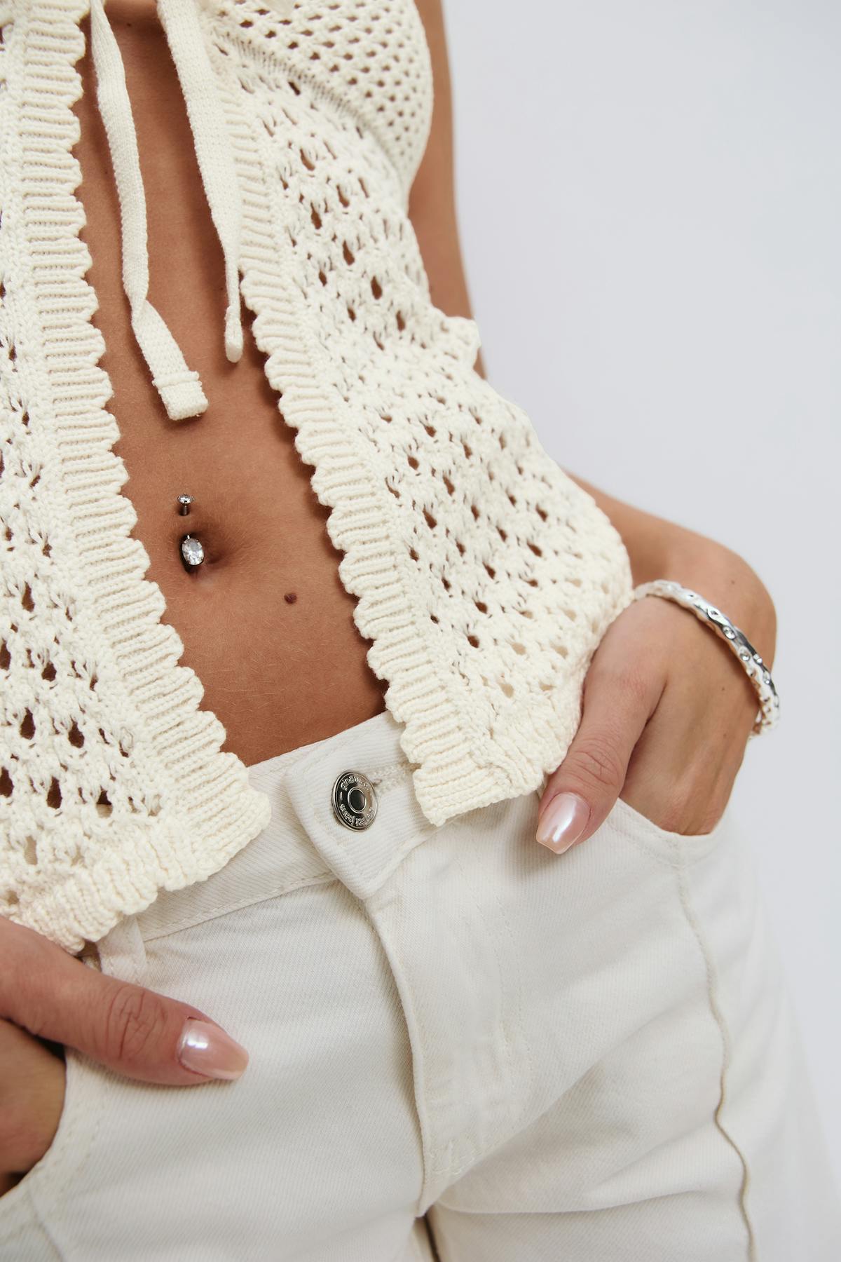 Halterneck knitted singlet - Blanc cassé