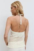 Halterneck knitted singlet - Blanc cassé