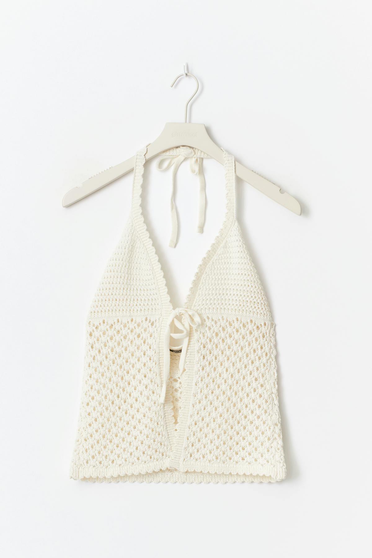Halterneck knitted singlet - Blanc cassé