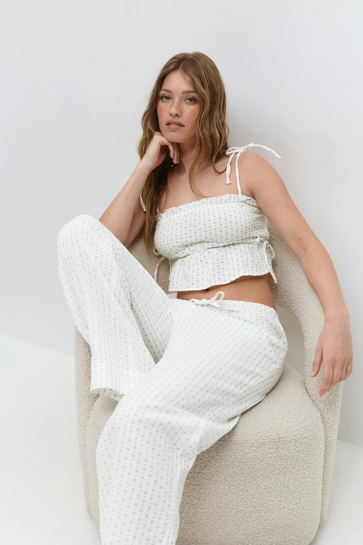 Gauze homewear trousers - White/grey