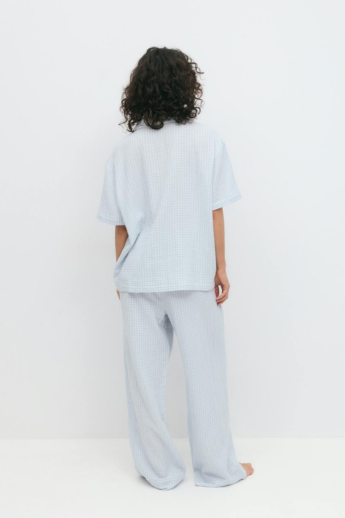 Gingham gauze homewear trousers - Blue check